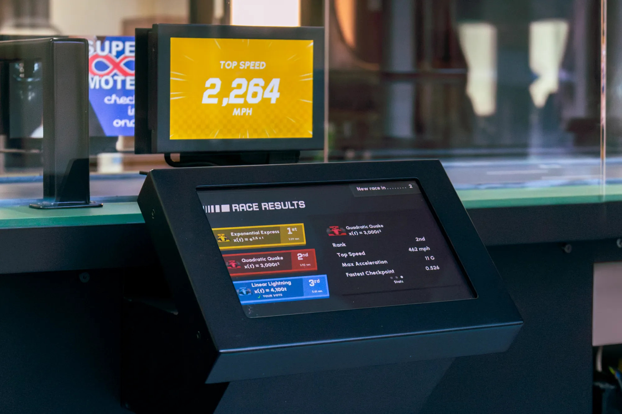 Post-race results screens for the Formula Fun experience