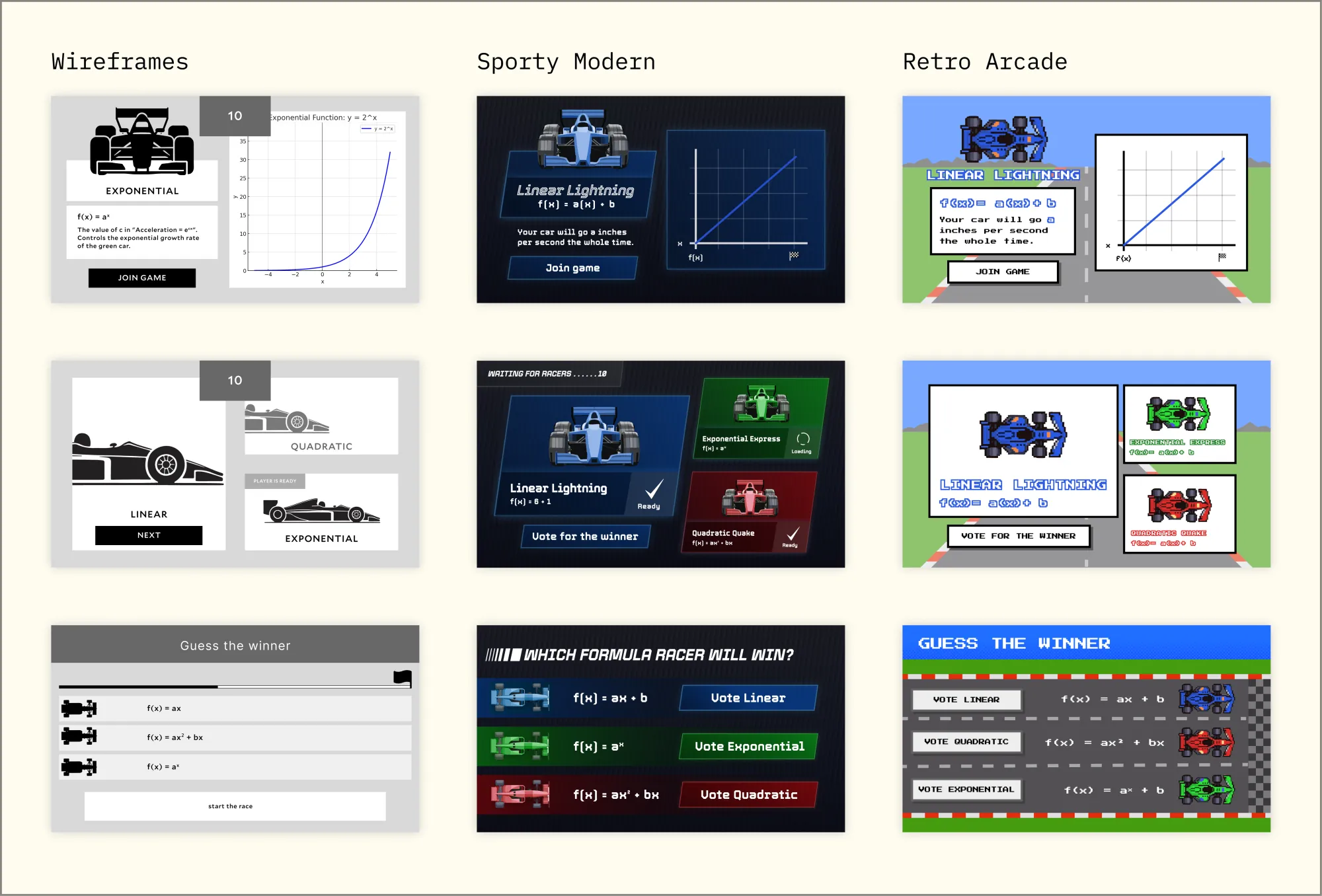 Wireframe layout for the Formula Fun interface